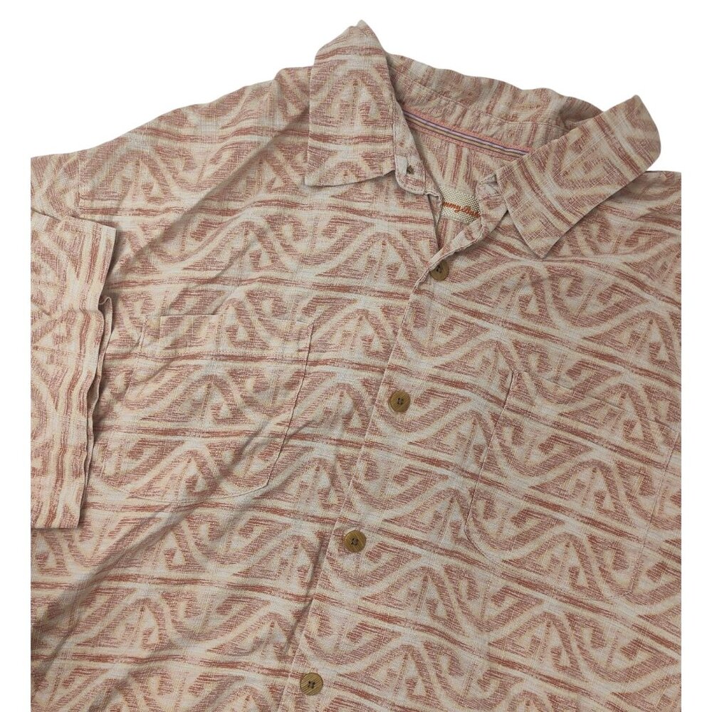 Tommy Bahama Men's XL Silk Camp Shirt Peach Pattern Button up